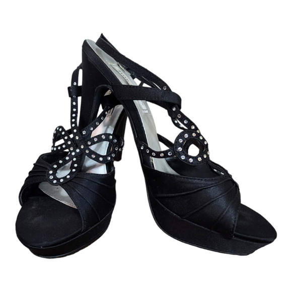 Touch Ups Lonnie Black Satin Rhinestone Platform Heels Women’s Size 8.5 - Picture 10 of 11